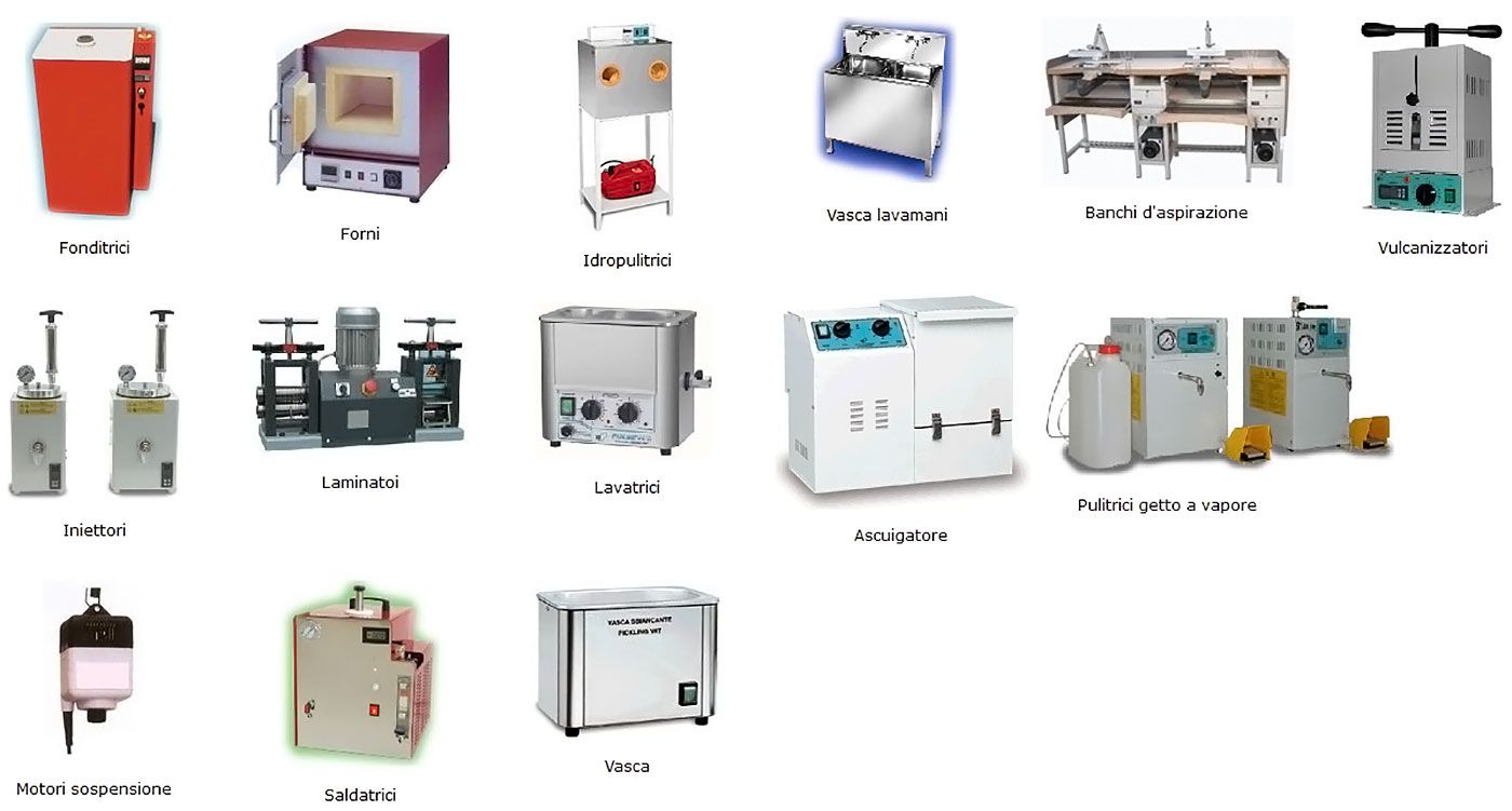 Utensili e macchinari per laboratori orafi, nuovi e usati.